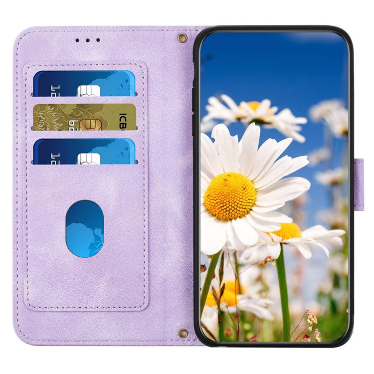 For iPhone 16e Case PU Leather Floral Phone Cover with Card Slots - Light Purple