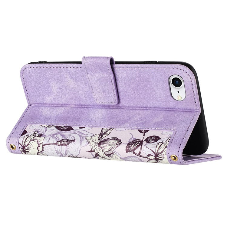 For iPhone 16e Case PU Leather Floral Phone Cover with Card Slots - Light Purple