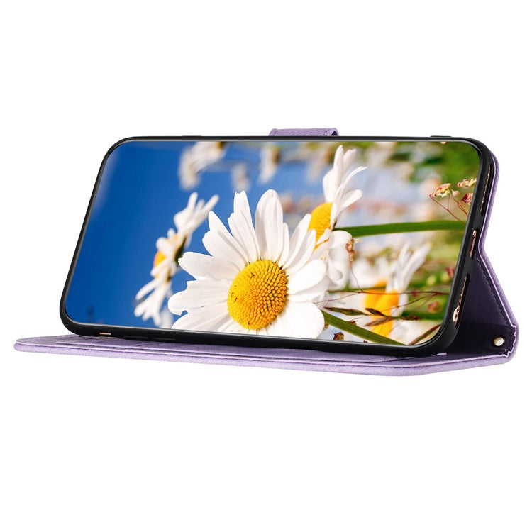 For iPhone 16e Case PU Leather Floral Phone Cover with Card Slots - Light Purple