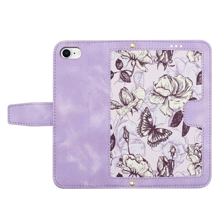 For iPhone 16e Case PU Leather Floral Phone Cover with Card Slots - Light Purple