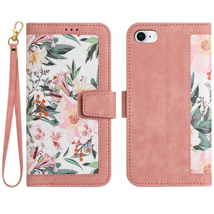 For iPhone 16e Case PU Leather Floral Phone Cover with Card Slots - Pink