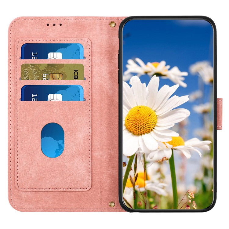 For iPhone 16e Case PU Leather Floral Phone Cover with Card Slots - Pink