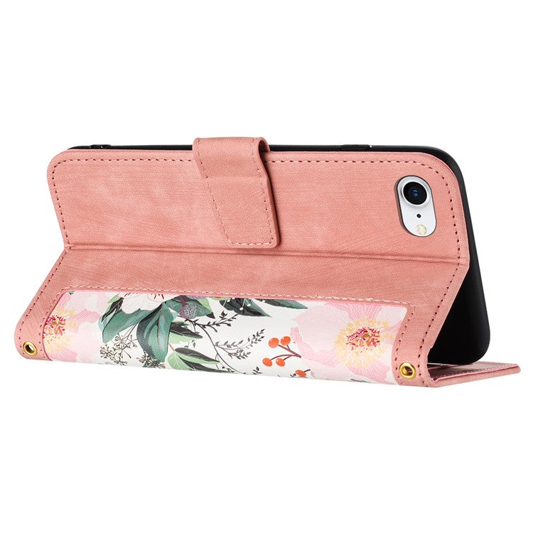 For iPhone 16e Case PU Leather Floral Phone Cover with Card Slots - Pink