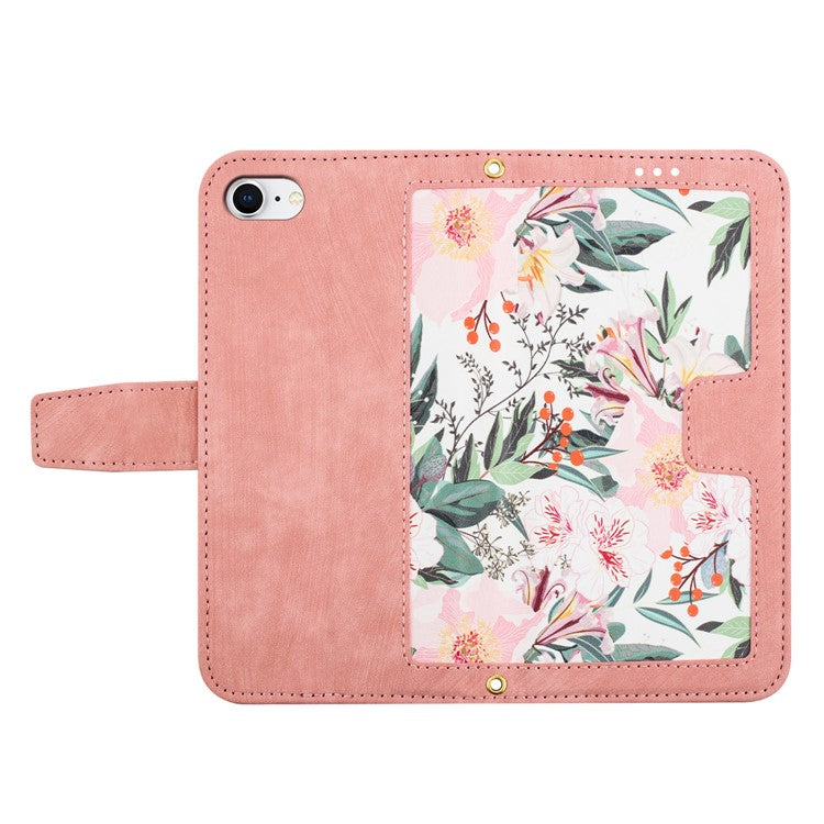 For iPhone 16e Case PU Leather Floral Phone Cover with Card Slots - Pink