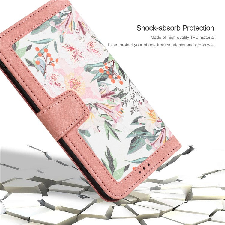 For iPhone 16e Case PU Leather Floral Phone Cover with Card Slots - Pink