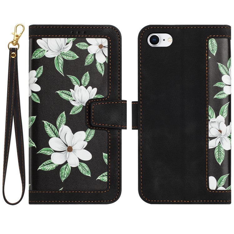 For iPhone 16e Case PU Leather Floral Phone Cover with Card Slots - Black