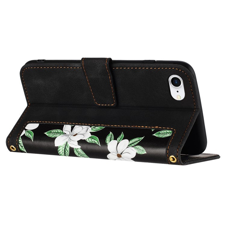 For iPhone 16e Case PU Leather Floral Phone Cover with Card Slots - Black