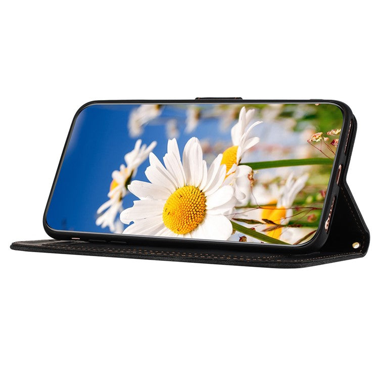 For iPhone 16e Case PU Leather Floral Phone Cover with Card Slots - Black