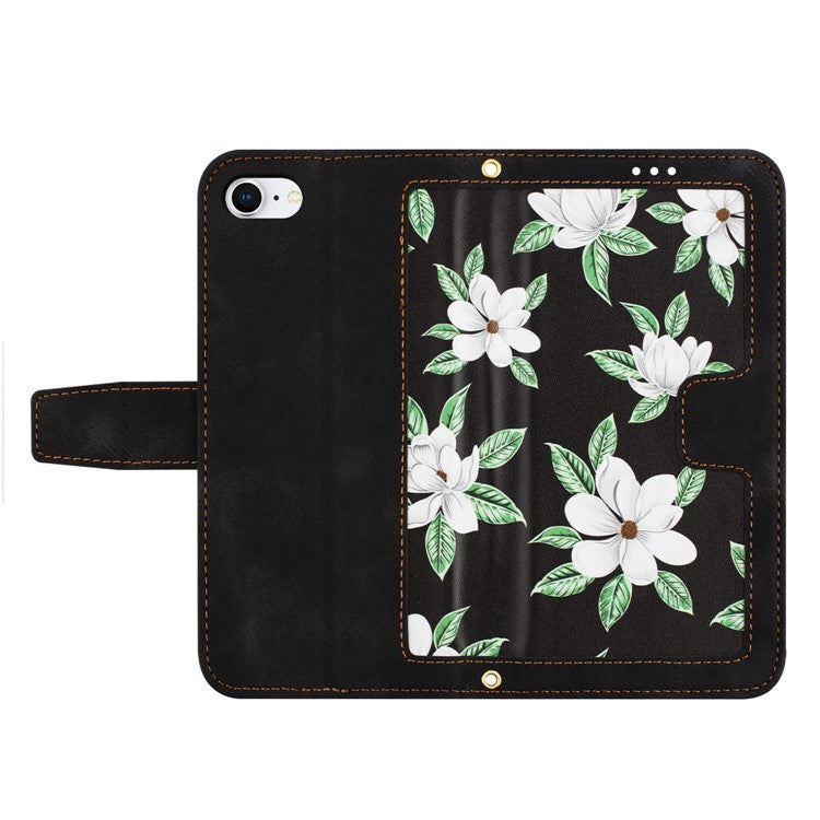 For iPhone 16e Case PU Leather Floral Phone Cover with Card Slots - Black