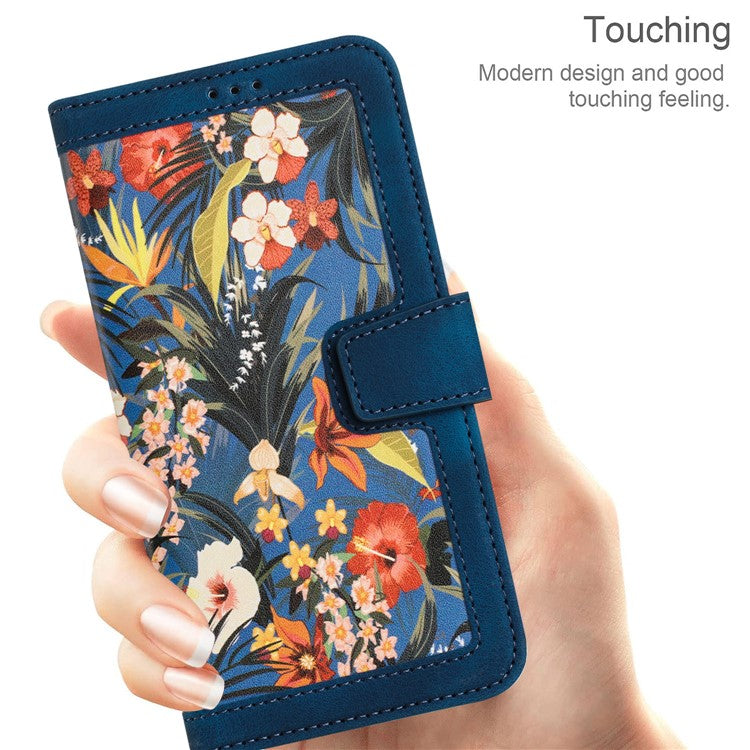For iPhone 16e Case PU Leather Floral Phone Cover with Card Slots - Dark Blue