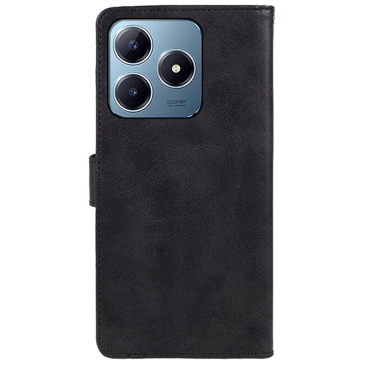 For Realme C63 4G Case Leather Calf Texture Phone Cover Cash and Card Holder Wallet - Black