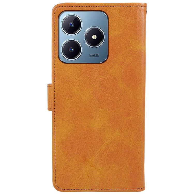 For Realme C63 4G Case Leather Calf Texture Phone Cover Cash and Card Holder Wallet - Khaki