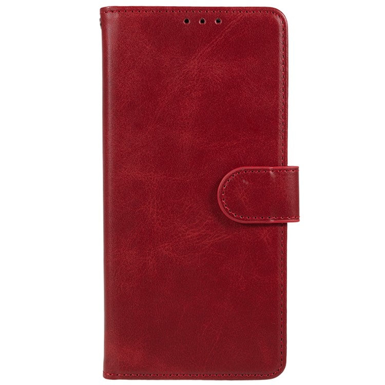 For Realme C63 4G Case Leather Calf Texture Phone Cover Cash and Card Holder Wallet - Red