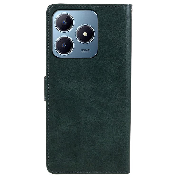 For Realme C63 4G Case Leather Calf Texture Phone Cover Cash and Card Holder Wallet - Midnight Green
