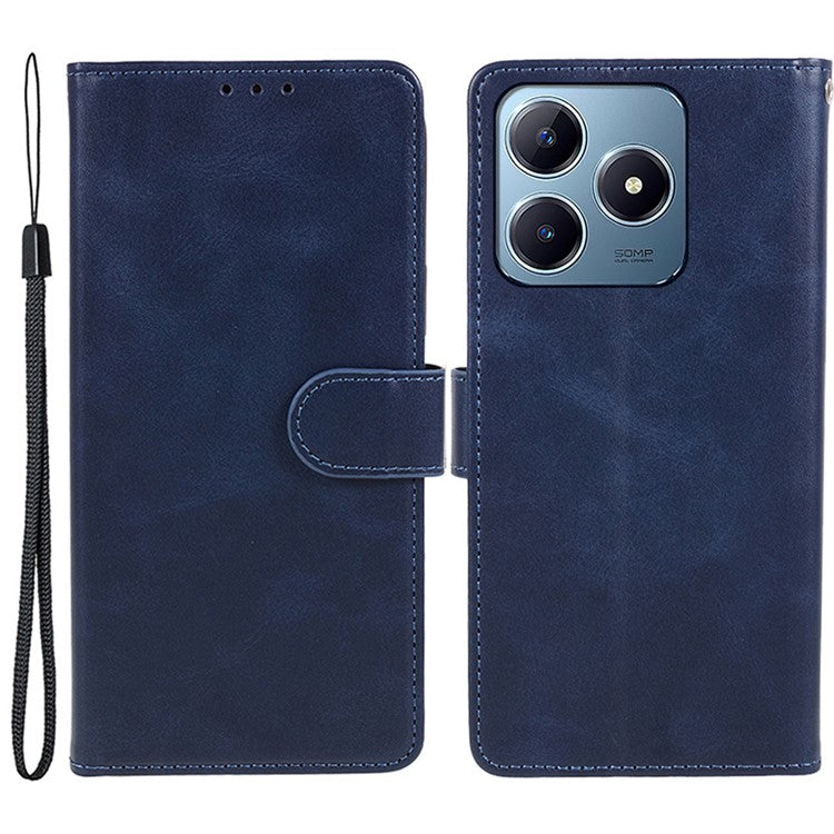 For Realme C63 4G Case Leather Calf Texture Phone Cover Cash and Card Holder Wallet - Blue