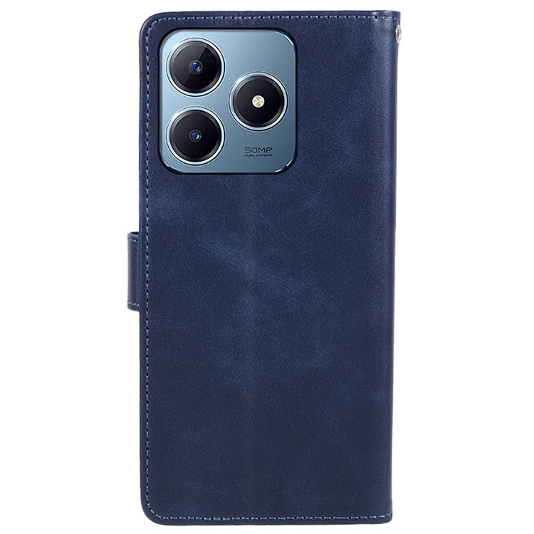 For Realme C63 4G Case Leather Calf Texture Phone Cover Cash and Card Holder Wallet - Blue
