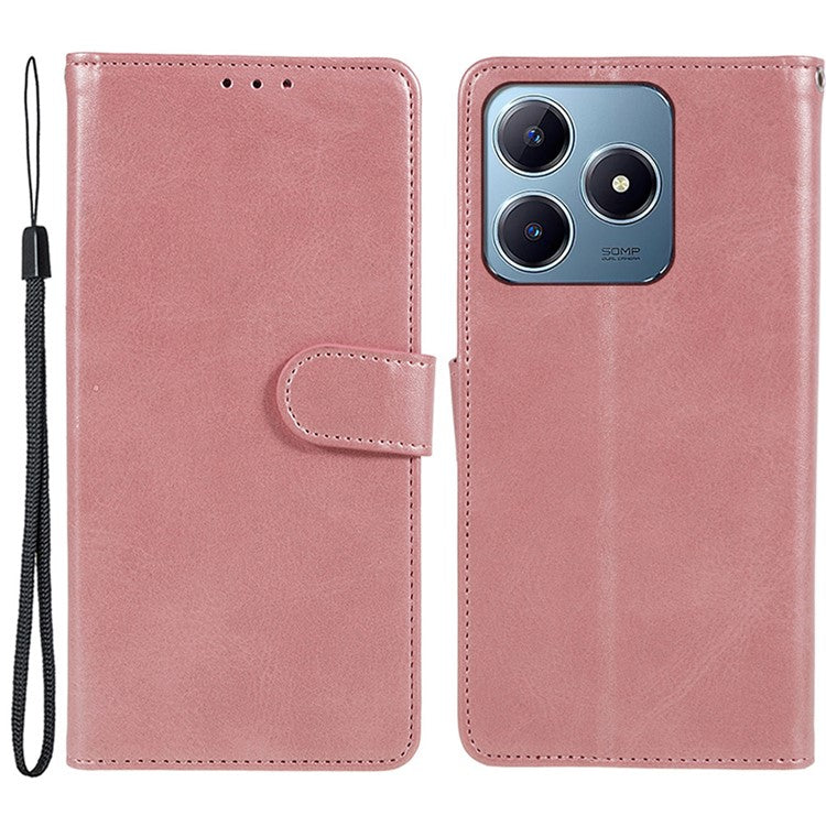 For Realme C63 4G Case Leather Calf Texture Phone Cover Cash and Card Holder Wallet - Rose Gold