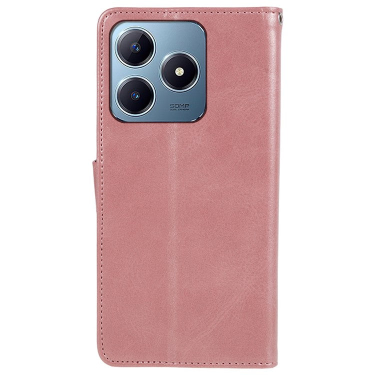 For Realme C63 4G Case Leather Calf Texture Phone Cover Cash and Card Holder Wallet - Rose Gold
