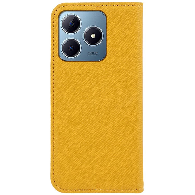 For Realme C63 4G Case Leather Strong Magnetic Closure Phone Cover Cross Texture - Yellow