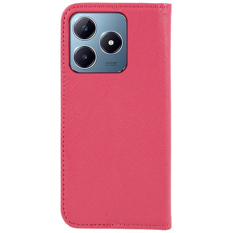 For Realme C63 4G Case Leather Strong Magnetic Closure Phone Cover Cross Texture - Pink