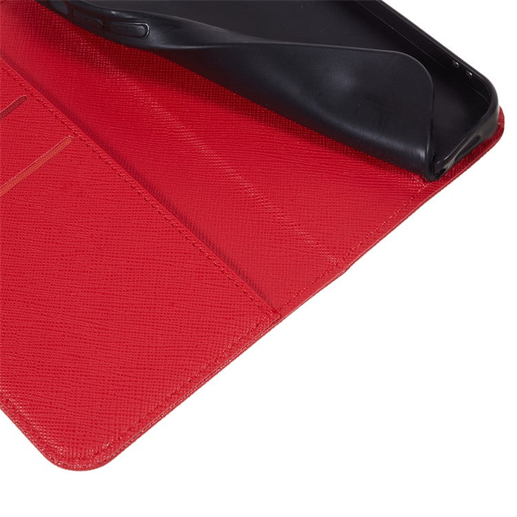 For Realme C63 4G Case Leather Strong Magnetic Closure Phone Cover Cross Texture - Red
