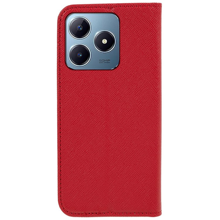 For Realme C63 4G Case Leather Strong Magnetic Closure Phone Cover Cross Texture - Red