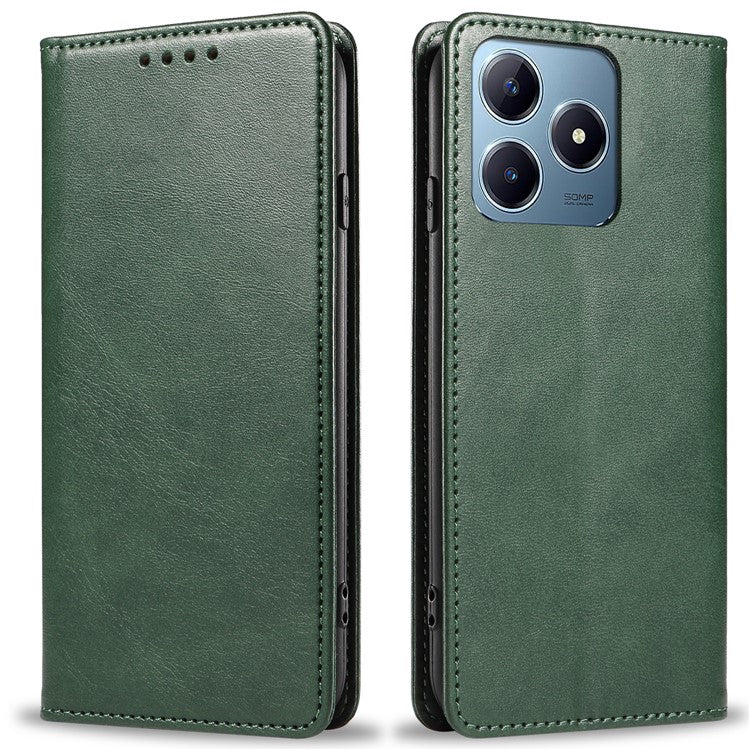 For Realme C63 4G Case Leather Calf Texture Phone Cover Stand Magnetic Closure - Green