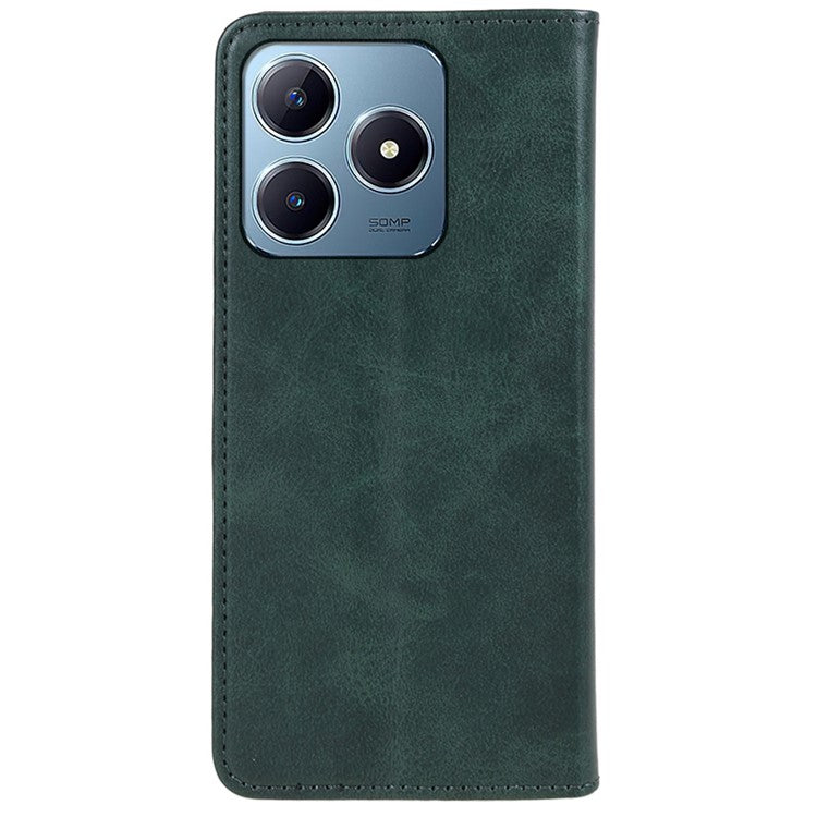 For Realme C63 4G Case Leather Calf Texture Phone Cover Stand Magnetic Closure - Green