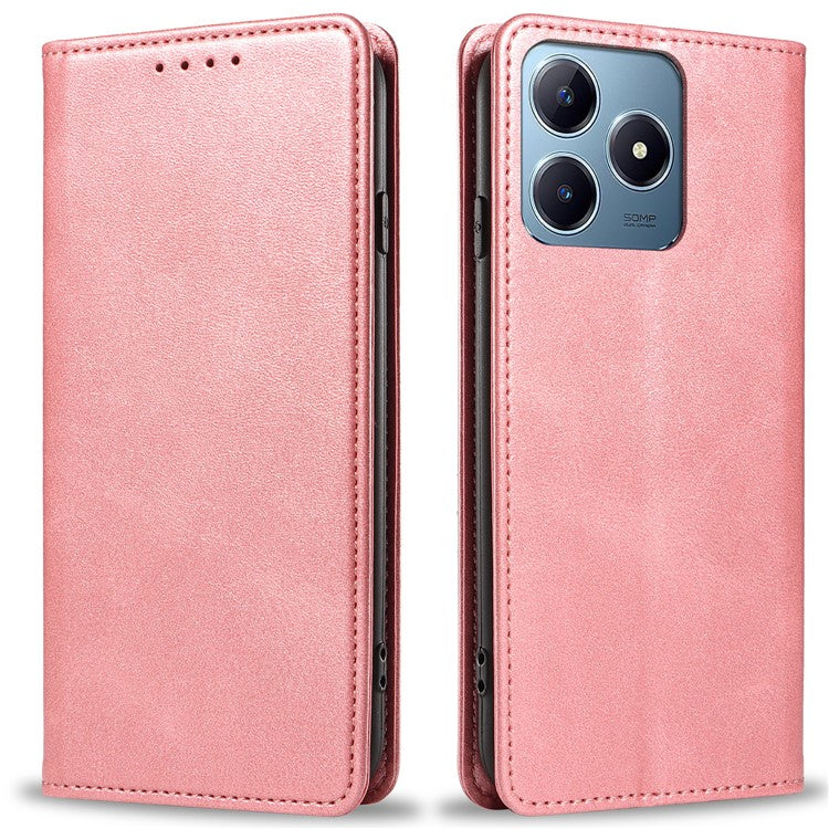 For Realme C63 4G Case Leather Calf Texture Phone Cover Stand Magnetic Closure - Rose Gold