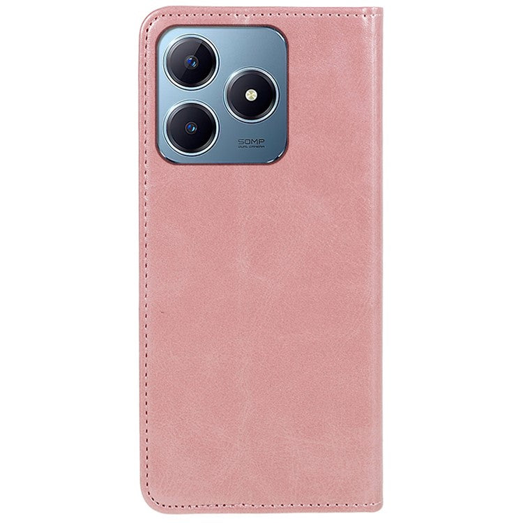 For Realme C63 4G Case Leather Calf Texture Phone Cover Stand Magnetic Closure - Rose Gold