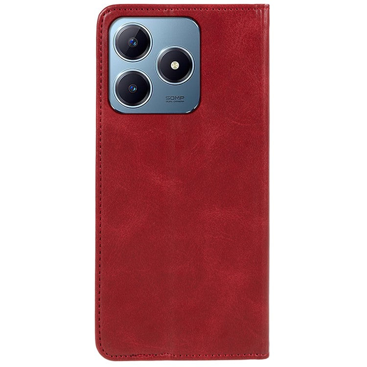For Realme C63 4G Case Leather Calf Texture Phone Cover Stand Magnetic Closure - Red