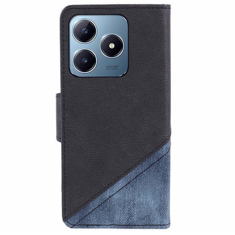 For Realme C63 4G Case Texture Splicing Leather Flip Phone Cover - Black