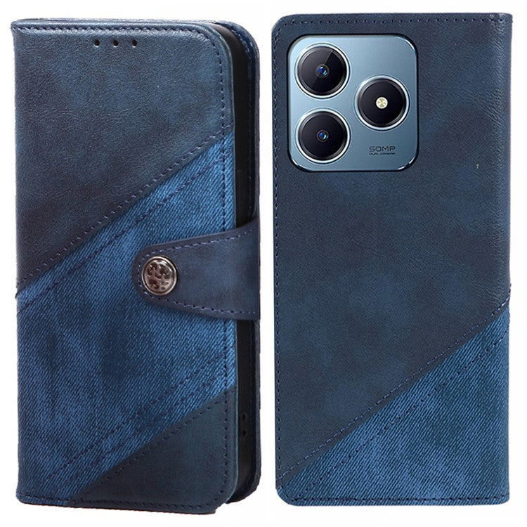 For Realme C63 4G Case Texture Splicing Leather Flip Phone Cover - Dark Blue