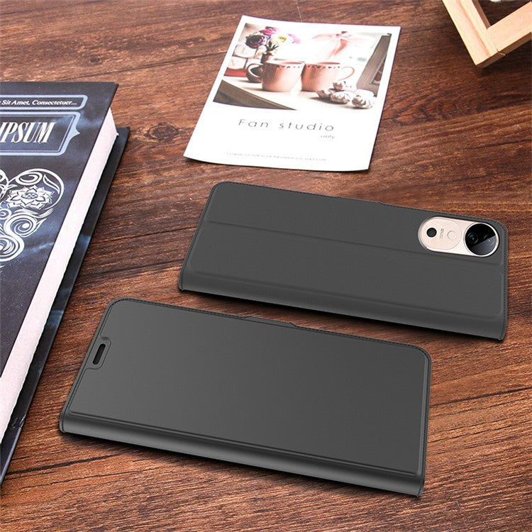 For vivo S19 Pro 5G Case Viewing Stand Leather Phone Cover Credit Card Slot - Black