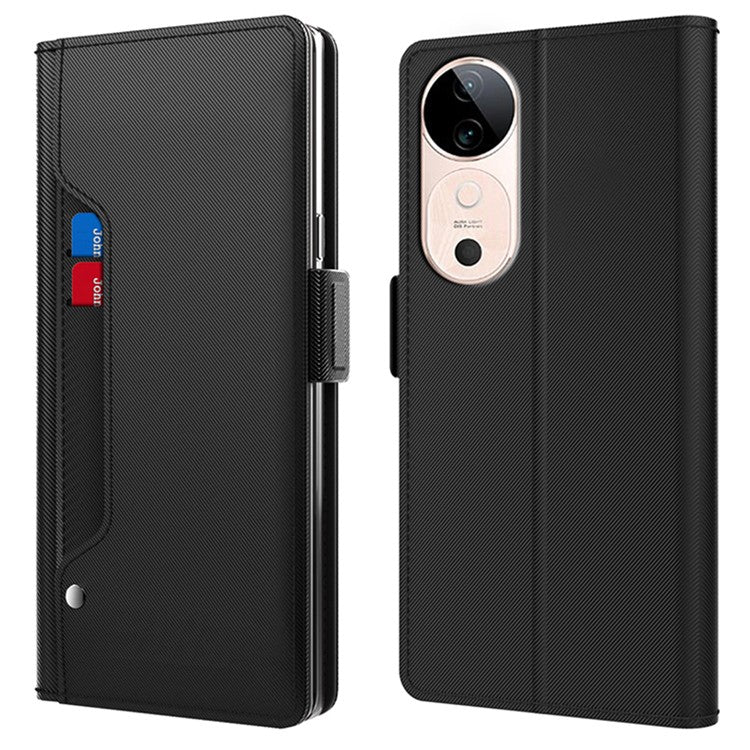 For vivo S19 5G Case Mirror Design TPU + PU Leather Protective Flip Cover - Black