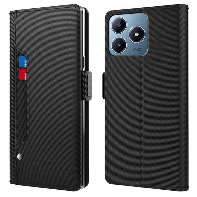 For Realme C63 4G / C61 4G / Narzo N63 4G Case with Mirror PU Leather Phone Cover Credit Card Holder - Black