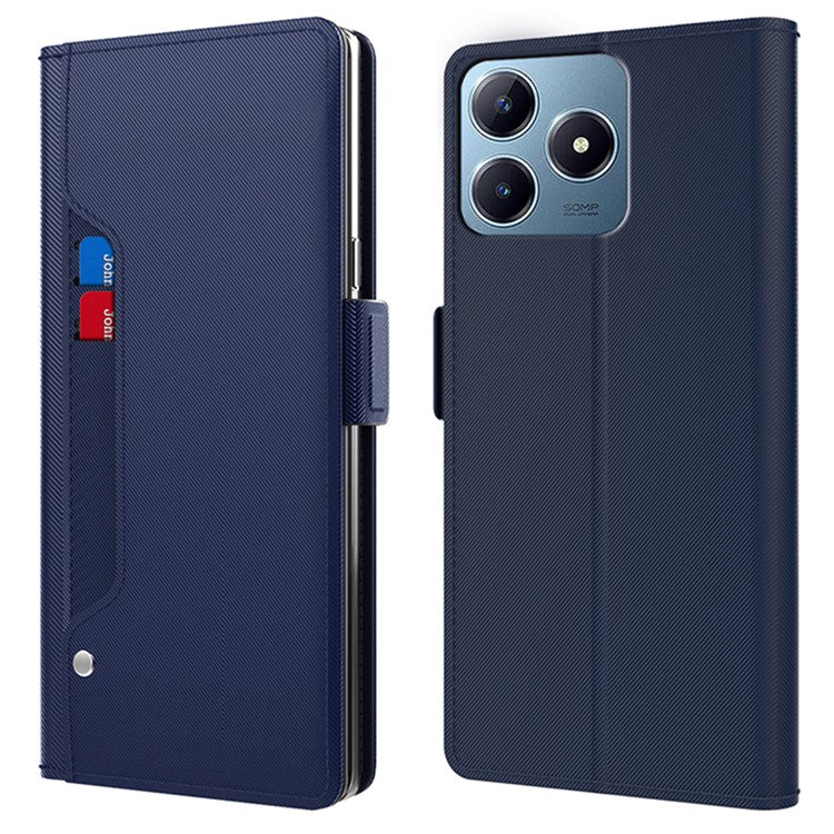For Realme C63 4G / C61 4G / Narzo N63 4G Case with Mirror PU Leather Phone Cover Credit Card Holder - Blue