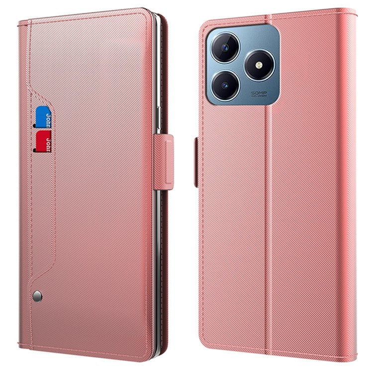 For Realme C63 4G / C61 4G / Narzo N63 4G Case with Mirror PU Leather Phone Cover Credit Card Holder - Rose Gold