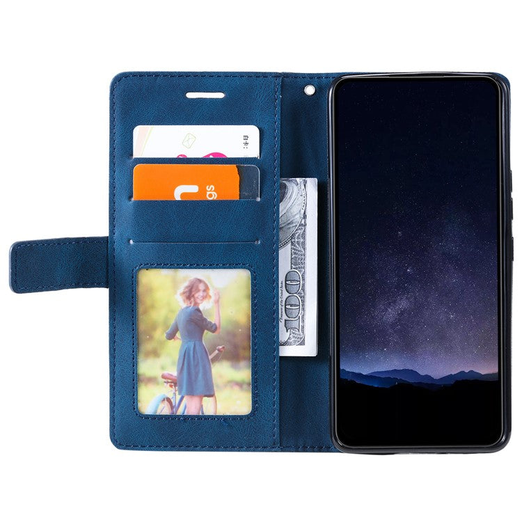For iPhone 16 Case Imprinted Lines PU Leather Wallet Splicing Phone Cover - Blue