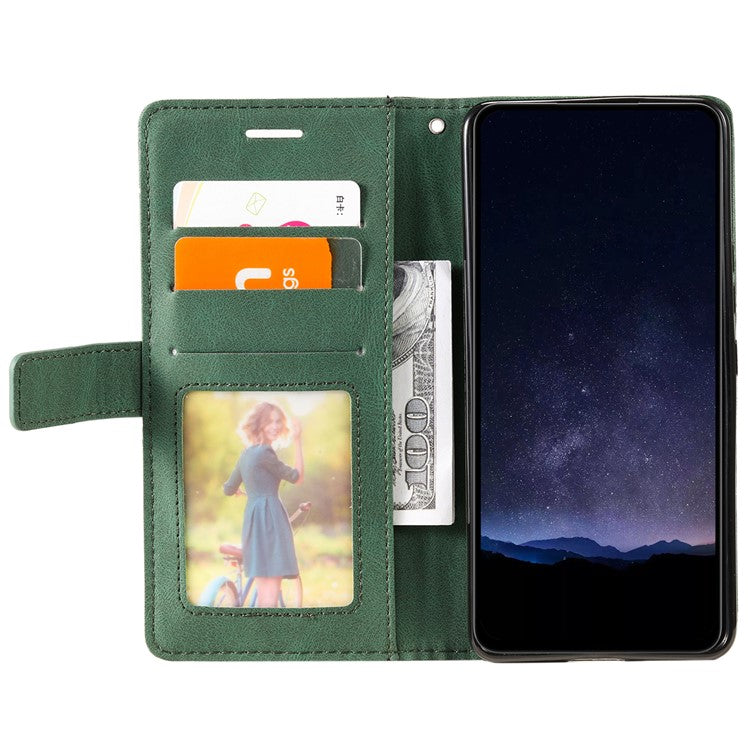 For iPhone 16 Case Imprinted Lines PU Leather Wallet Splicing Phone Cover - Green
