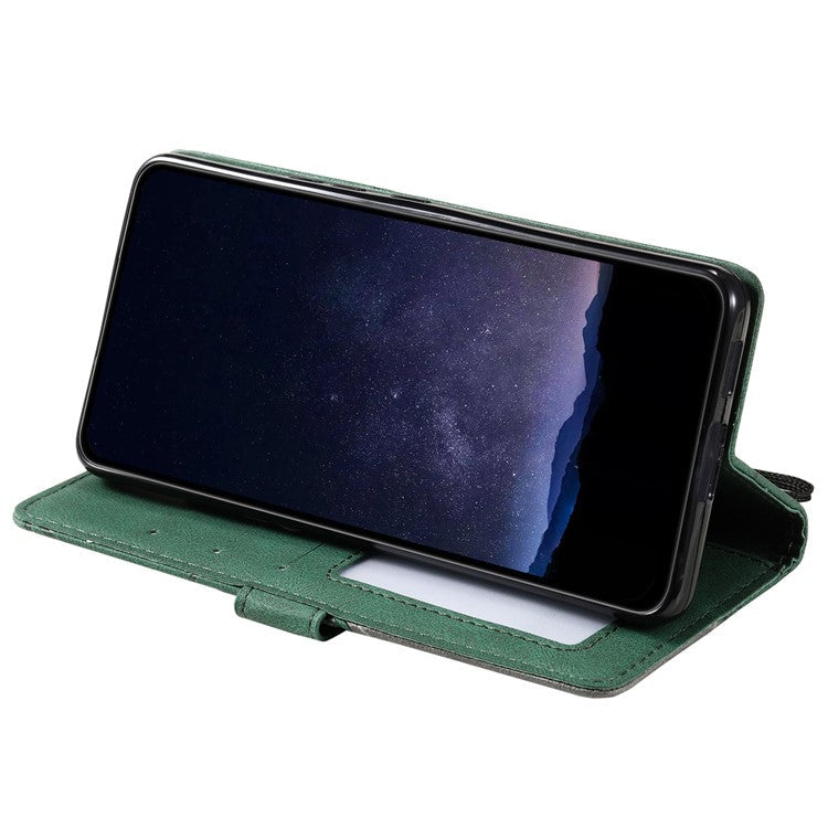 For iPhone 16 Case Imprinted Lines PU Leather Wallet Splicing Phone Cover - Green