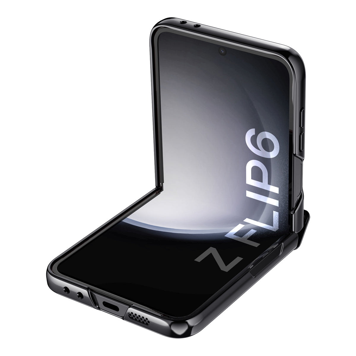For Samsung Galaxy Z Flip6 5G Case PC+Acrylic Hinge Protection Phone Cover with Rear Small Film - Black
