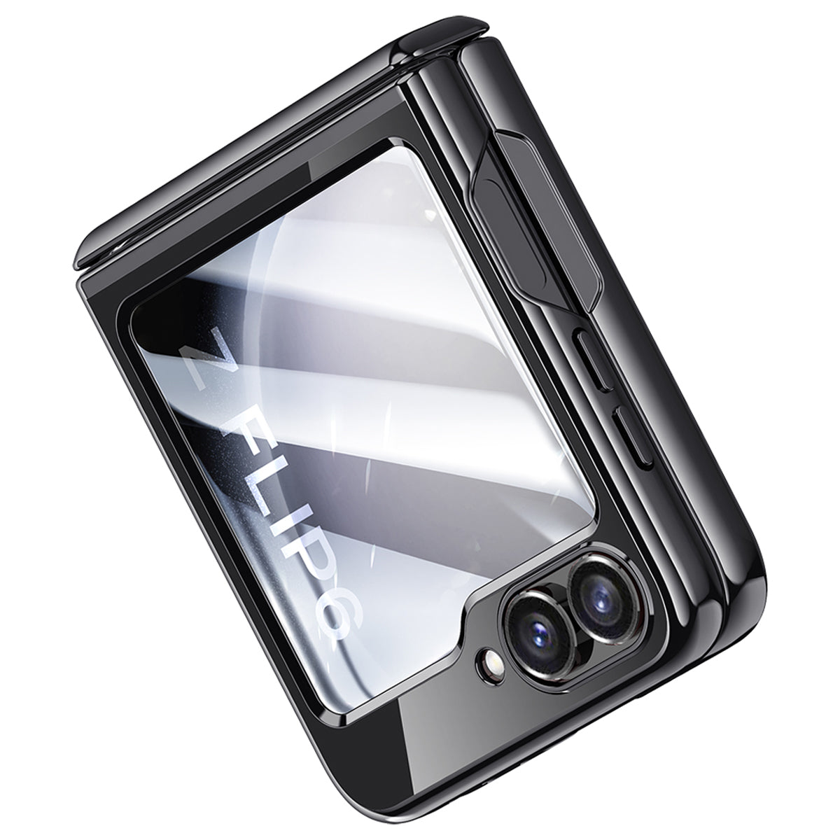 For Samsung Galaxy Z Flip6 5G Case PC+Acrylic Hinge Protection Phone Cover with Rear Small Film - Black