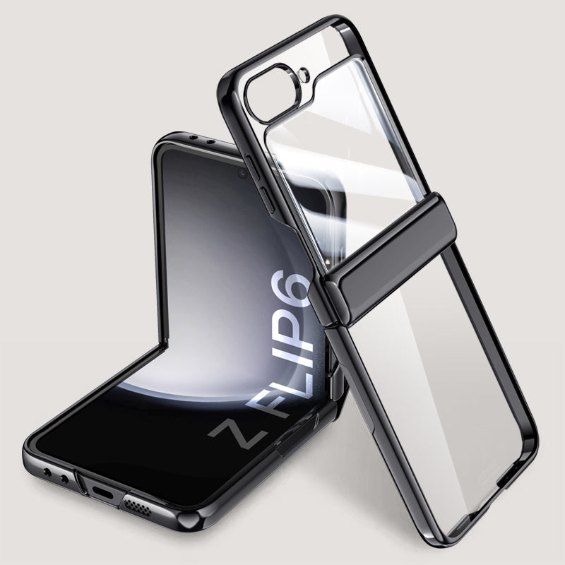 For Samsung Galaxy Z Flip6 5G Case PC+Acrylic Hinge Protection Phone Cover with Rear Small Film - Black