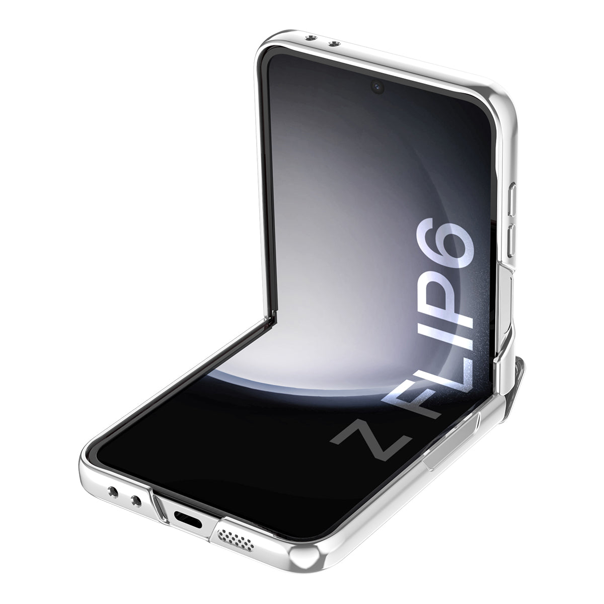 For Samsung Galaxy Z Flip6 5G Case PC+Acrylic Hinge Protection Phone Cover with Rear Small Film - Silver