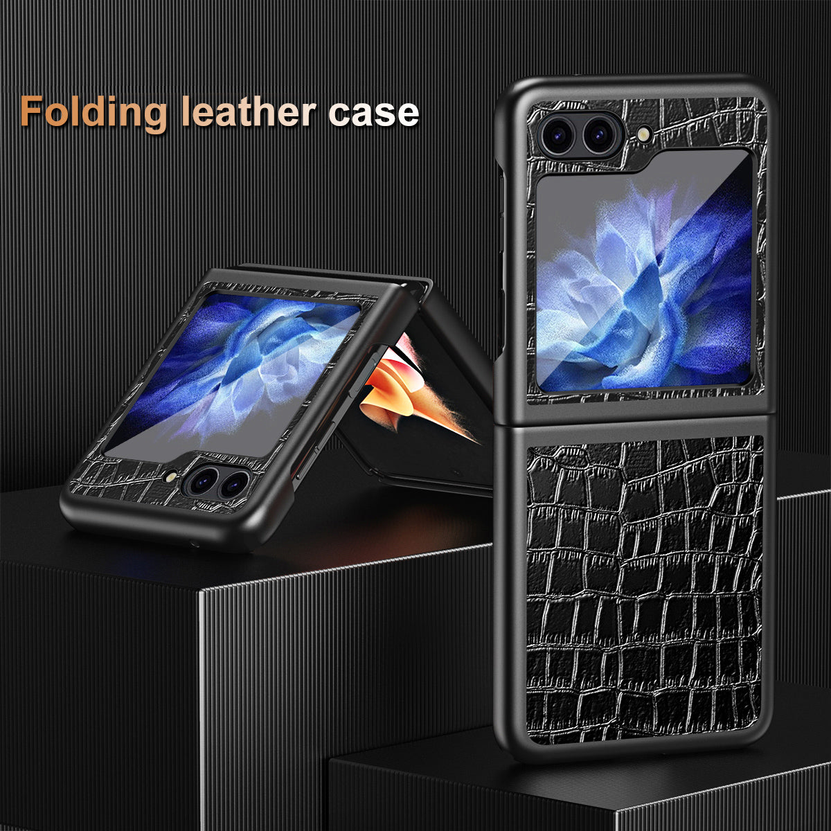 For Samsung Galaxy Z Flip6 5G Case Crocodile Texture Split Leather Phone Cover - Black