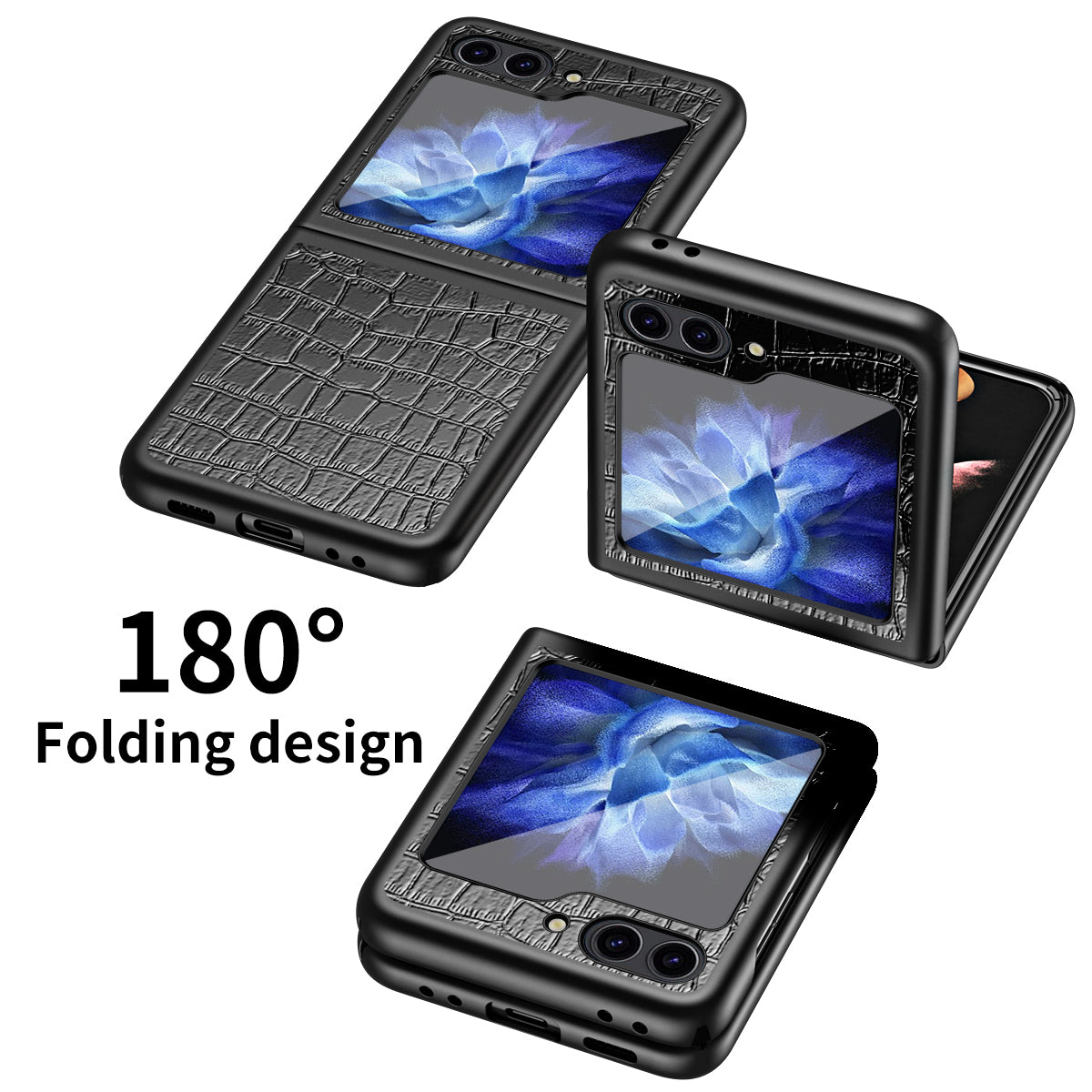 For Samsung Galaxy Z Flip6 5G Case Crocodile Texture Split Leather Phone Cover - Black
