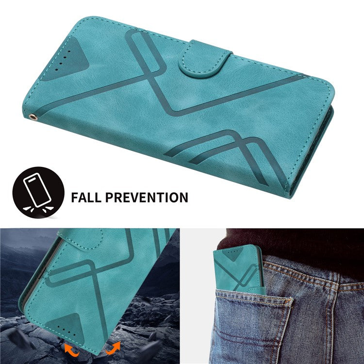 YX0040 For Oppo A60 4G Case Wallet Geometric Phone Leather Cover with Hand Strap - Baby Blue