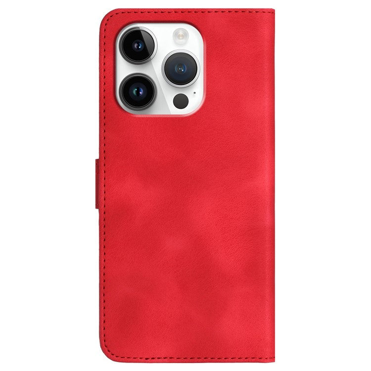 YX0030 For iPhone 16 Pro Case Smile Imprinted Leather Phone Cover with Wallet - Red