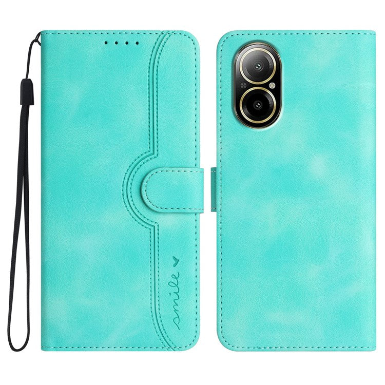 YX0030 For Realme C67 4G Wallet Case PU Leather Phone Cover Smile Imprinted - Baby Blue